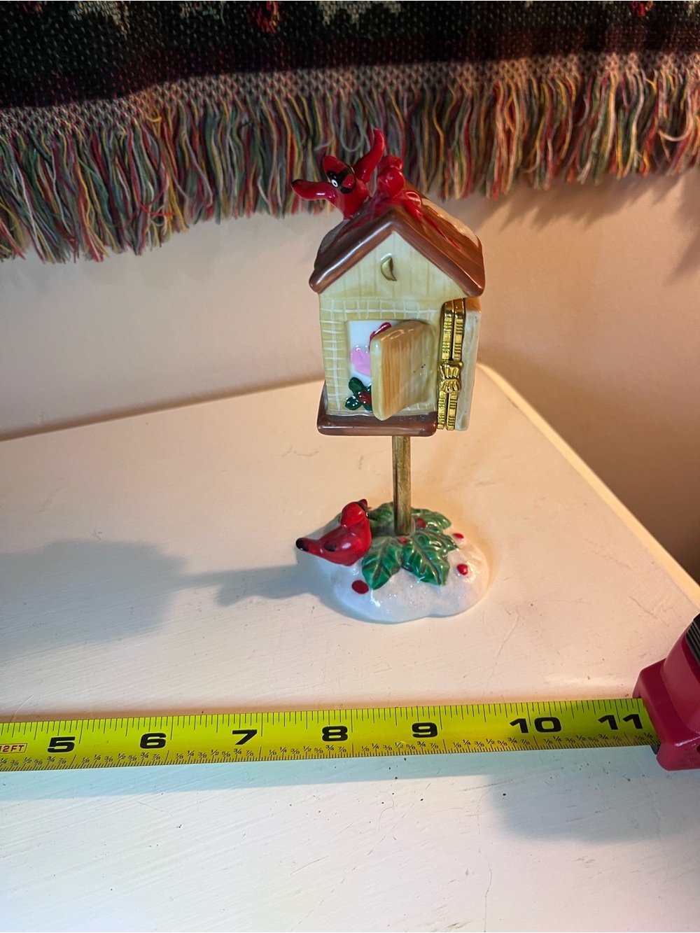 Holiday Cardinal Birdhouse Figurine - Red and Green Trinket Box
